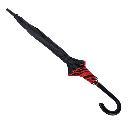 Зонт-трость BACK TO BLACK, пластиковая ручка, полуавтомат (черный, красный)