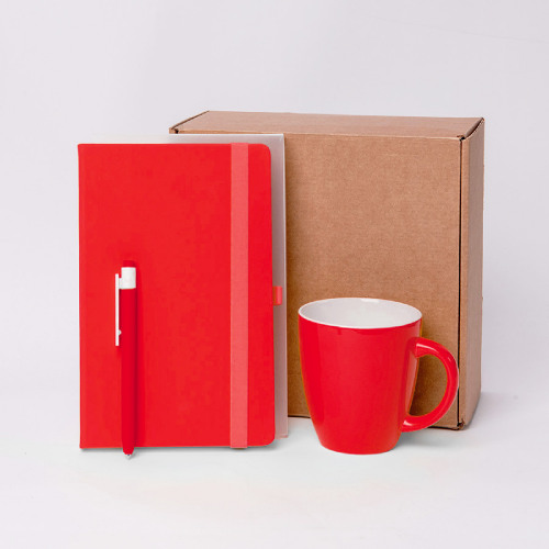 Подарочный набор JOY: блокнот, ручка, кружка, коробка, стружка; красный (красный)