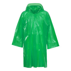 Дождевик-плащс капюшоном на липучке, 105х85 см, полиэтилен 40 мкр, зеленый