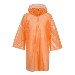 Дождевик-плащс капюшоном на липучке, 105х85 см, полиэтилен 40 мкр, оранжевый