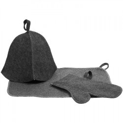 Набор для бани: шапка, рукавица и коврик, серый