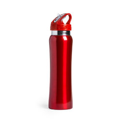 Бутылка для воды  с трубочкой 800мл, нержавеющая сталь, красная